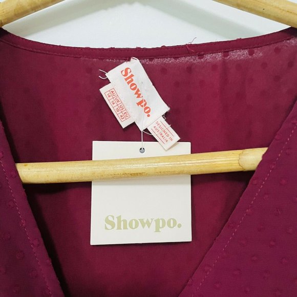 Showpo Size 14 Red Wine Long Sleeve Crop Top Festival Party - Picture 8 of 11